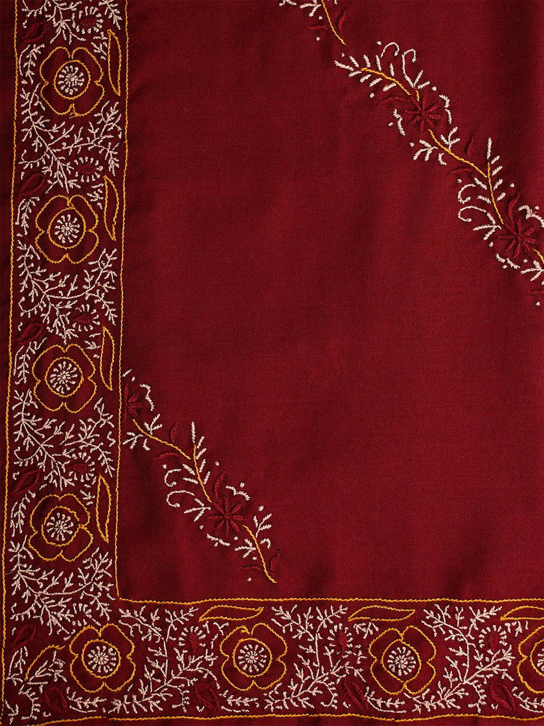 Ada Hand Embroidered Maroon Pashmina Lucknowi Chikankari Chaar Taar Shawl 01A334916