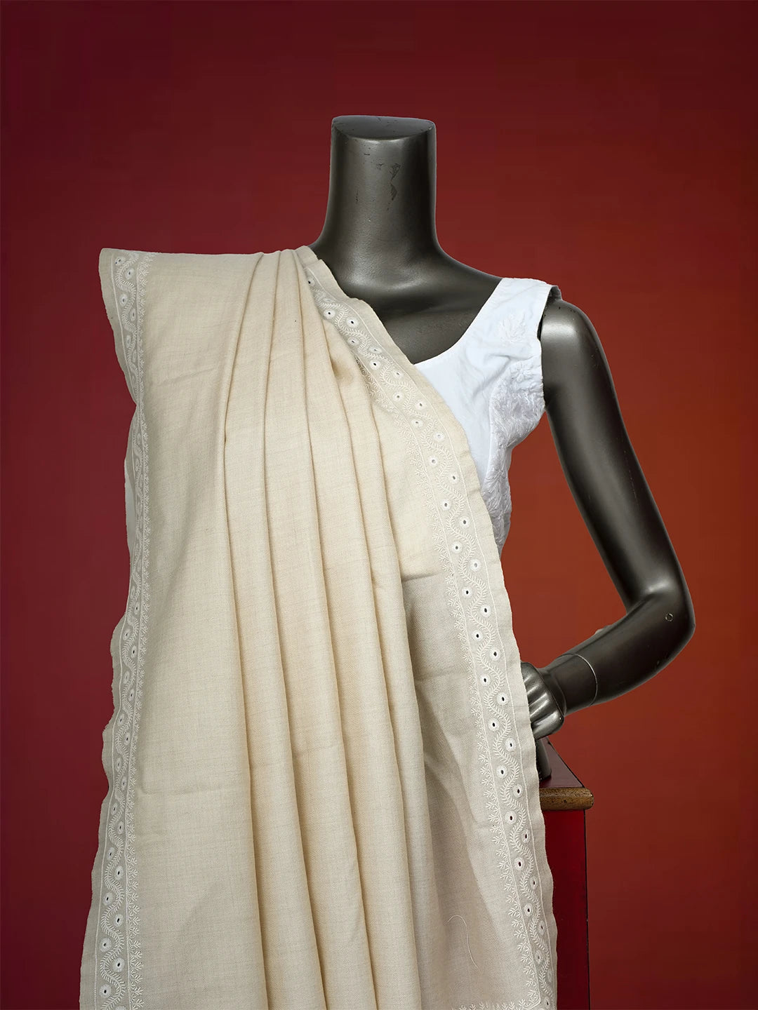 Ada Hand Embroidered Beige Pashmina Lucknowi Chikankari Do Taar Shawl A599934