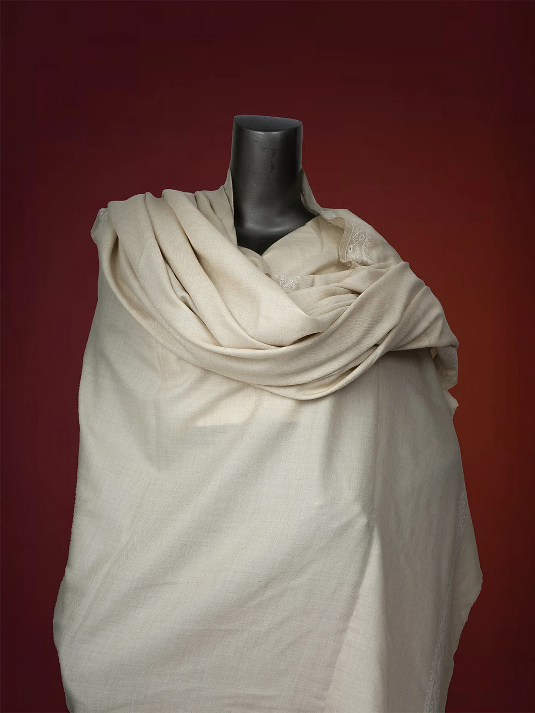 Ada Hand Embroidered Beige Pashmina Lucknowi Chikankari Do Taar Shawl A599934
