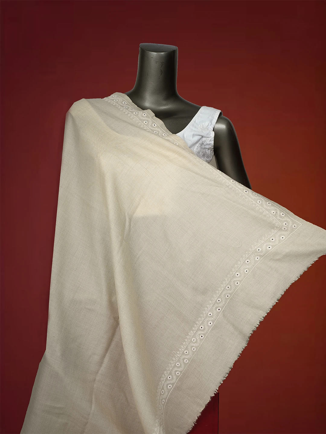 Ada Hand Embroidered Beige Pashmina Lucknowi Chikankari Do Taar Shawl A599934
