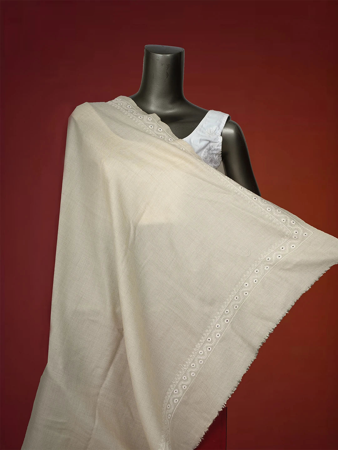 Ada Hand Embroidered Beige Pashmina Lucknowi Chikankari Do Taar Shawl A599934
