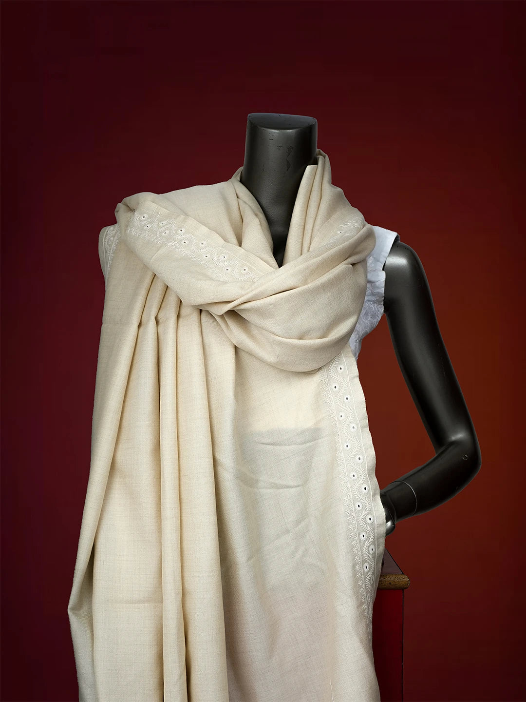 Ada Hand Embroidered Beige Pashmina Lucknowi Chikankari Do Taar Shawl A599934