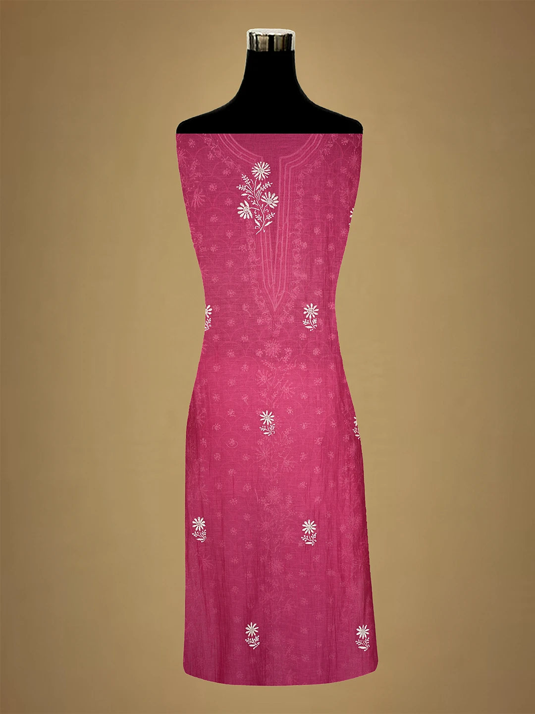 Ada Hand Embroidered Pink Chanderi Lucknowi Chikankari Semi-stitched Kurta Dupatta Set With Pearl Work 01A602507