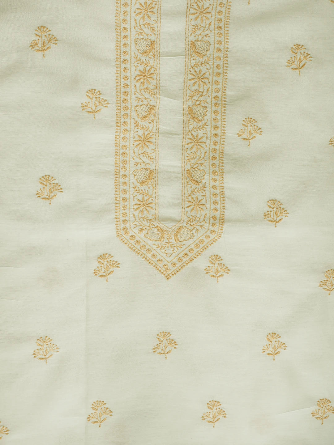 Ada Hand Embroidered Off White Chanderi Lucknowi Chikankari Unstitched Men's Kurta Piece 01A685774