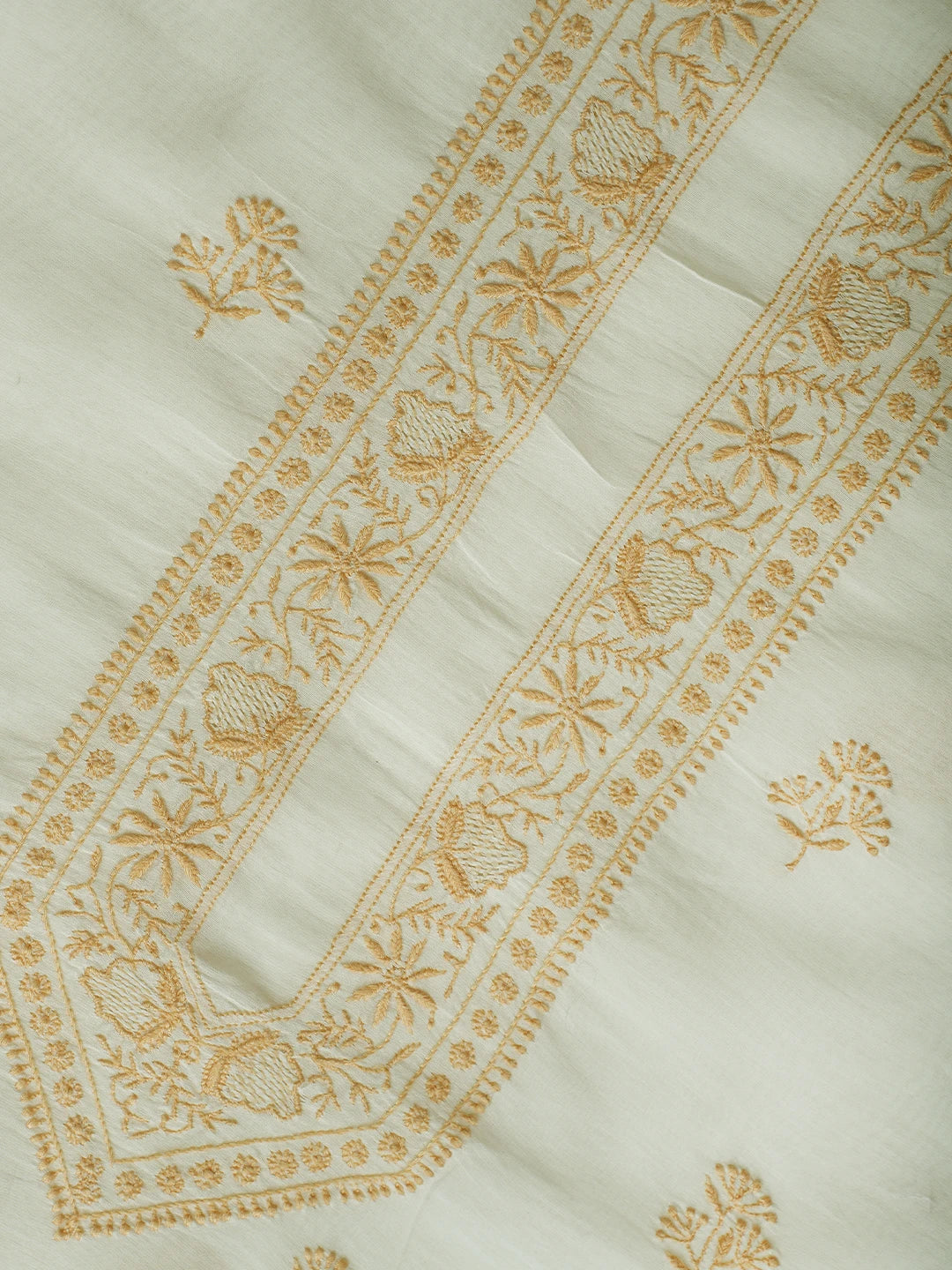 Ada Hand Embroidered Off White Chanderi Lucknowi Chikankari Unstitched Men's Kurta Piece 01A685774