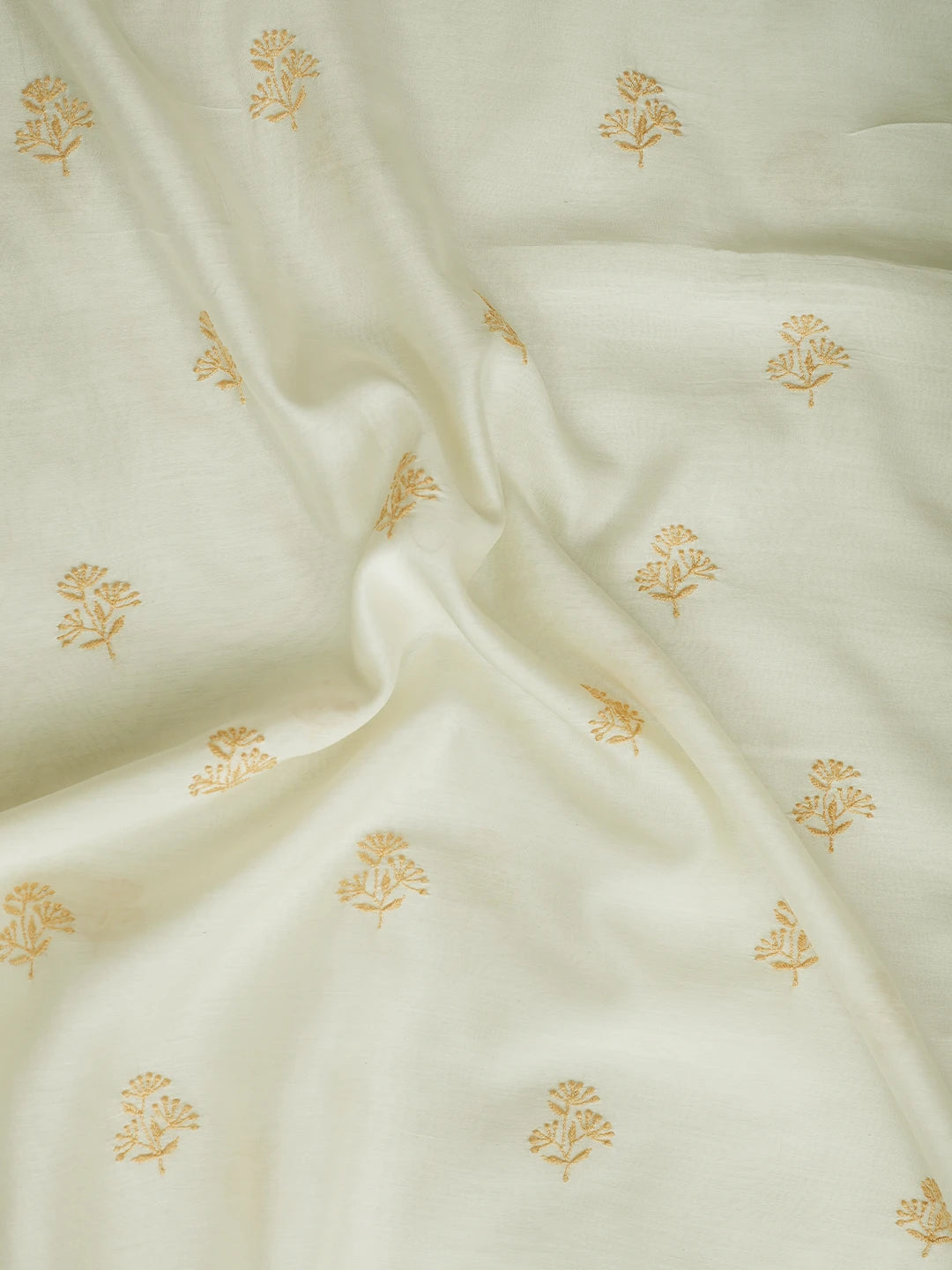 Ada Hand Embroidered Off White Chanderi Lucknowi Chikankari Unstitched Men's Kurta Piece 01A685774
