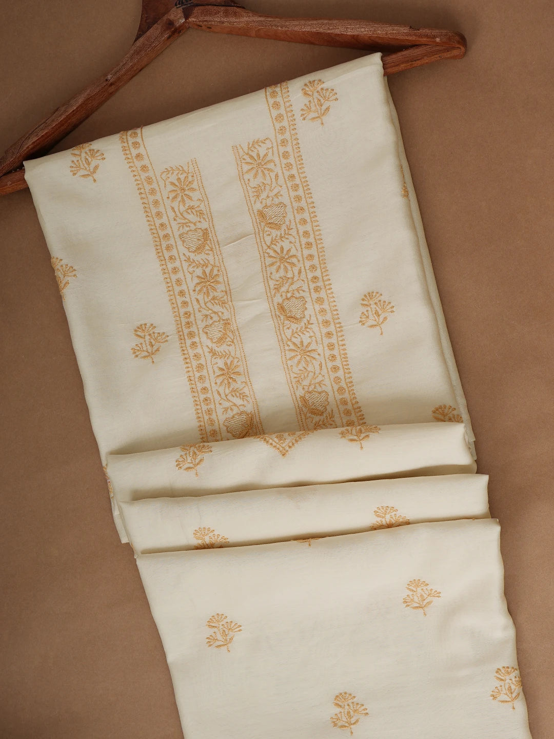 Ada Hand Embroidered Off White Chanderi Lucknowi Chikankari Unstitched Men's Kurta Piece 01A685774