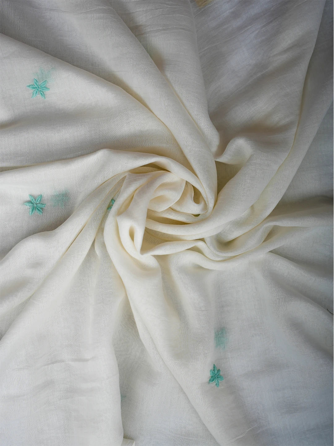 Ada Hand Embroidered White Baby powder Chanderi Lucknowi Chikankari Unstitched Kurta Dupatta Set 01A708659