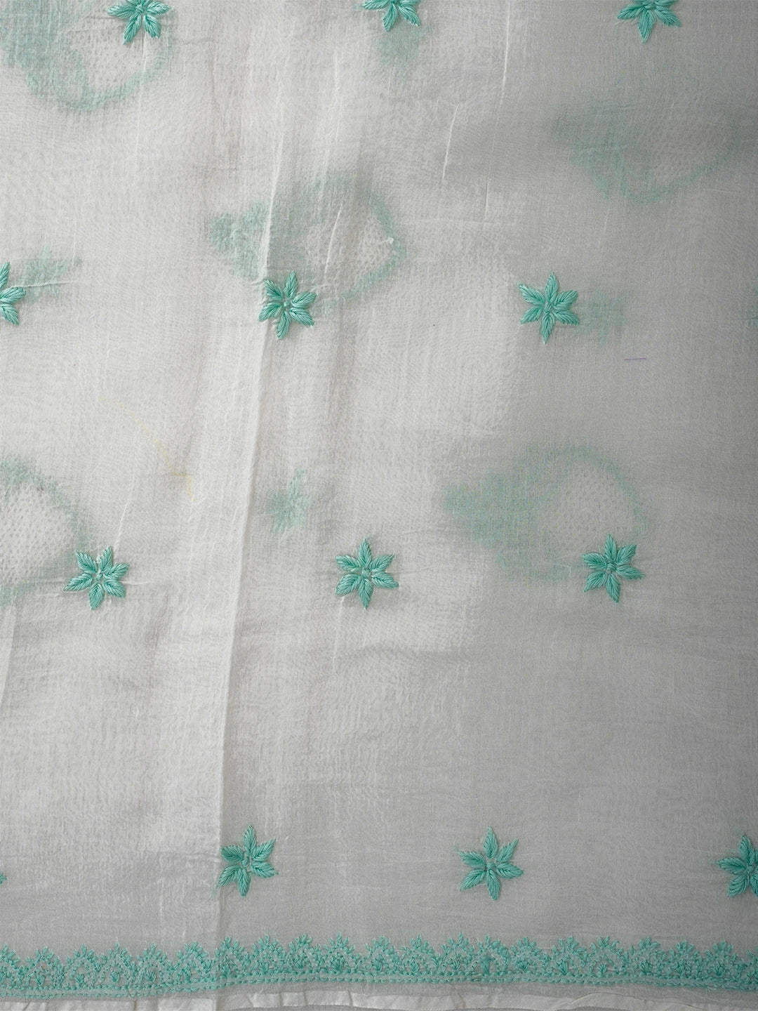 Ada Hand Embroidered White Baby powder Chanderi Lucknowi Chikankari Unstitched Kurta Dupatta Set 01A708659