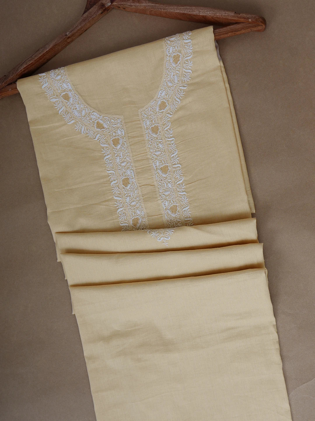 Ada Hand Embroidered Fawn Cotton Lucknowi Chikankari Unstitched Men's Kurta Piece 01A680716