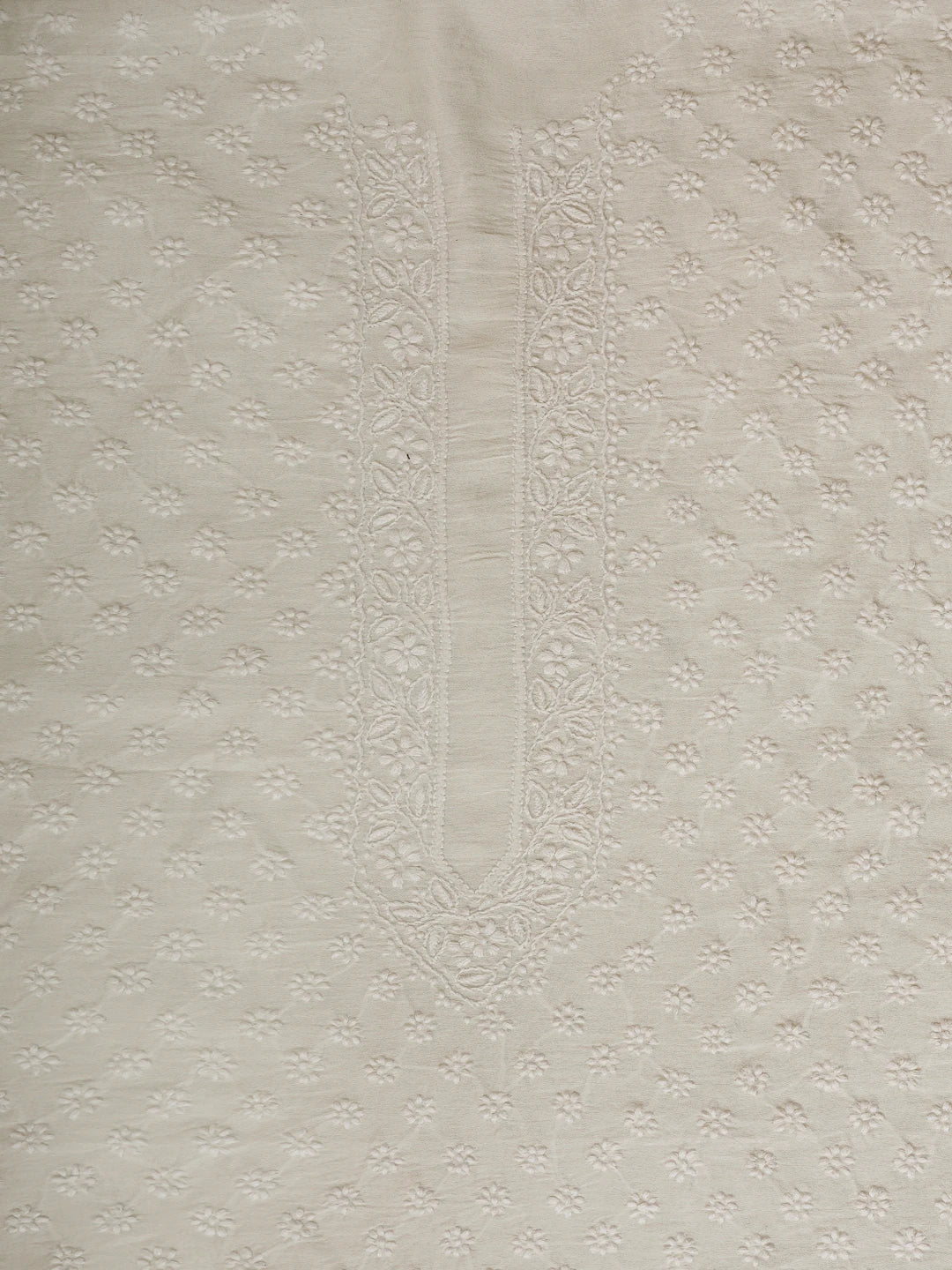 Ada Hand Embroidered White Cotton Lucknowi Chikankari Unstitched Men's Kurta Piece 01A710070