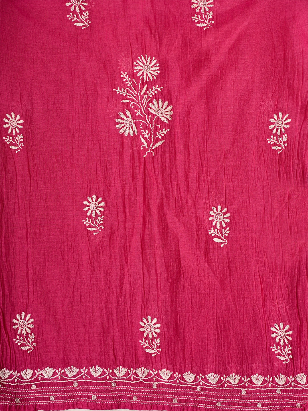 Ada Hand Embroidered Pink Chanderi Lucknowi Chikankari Semi-stitched Kurta Dupatta Set With Pearl Work 01A602507