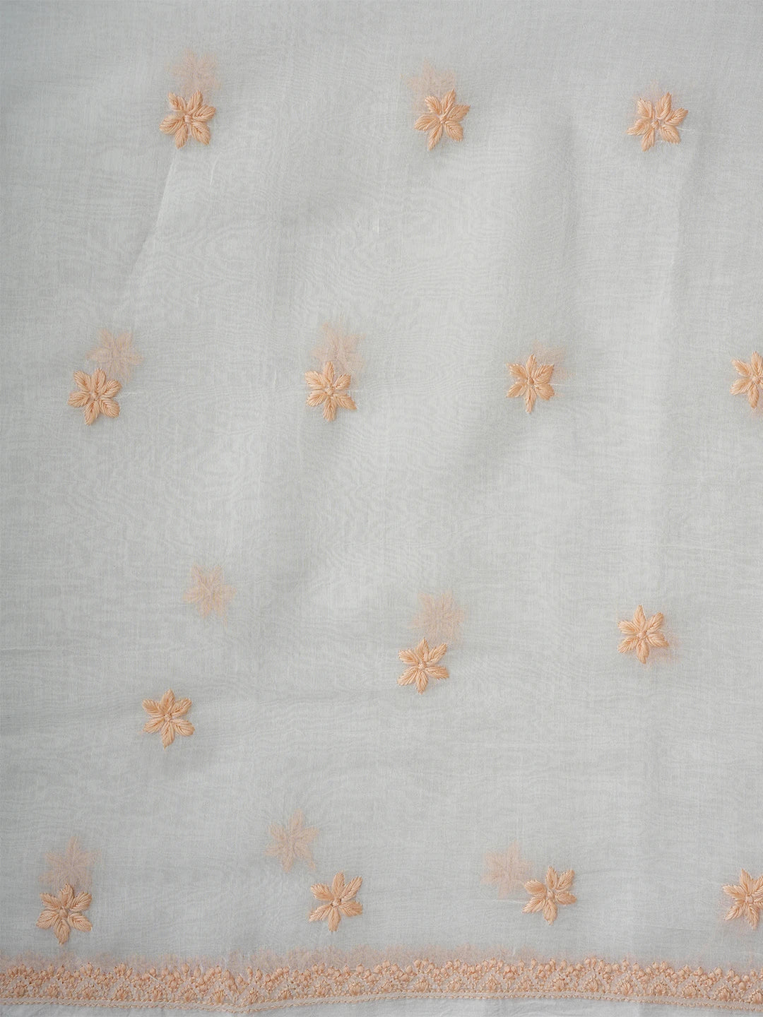 Ada Hand Embroidered White Baby powder Chanderi Lucknowi Chikankari Unstitched Kurta Dupatta Set 01A708670