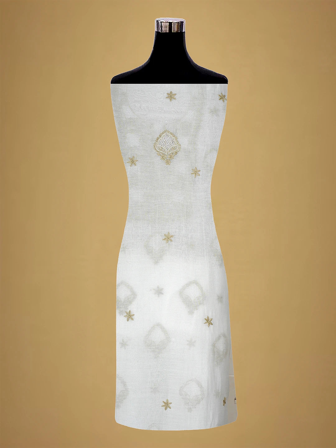 Ada Hand Embroidered White Seashell Chanderi Lucknowi Chikankari Unstitched Kurta Dupatta Set 01A708669