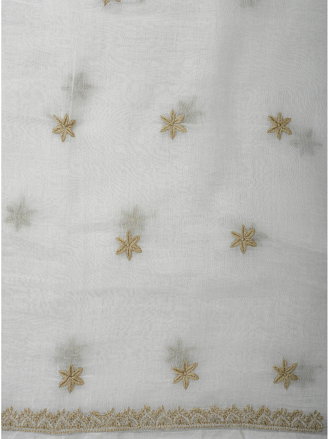 Ada Hand Embroidered White Seashell Chanderi Lucknowi Chikankari Unstitched Kurta Dupatta Set 01A708669
