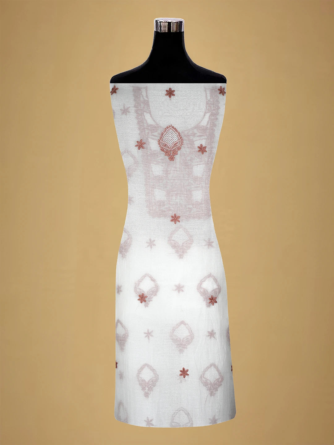 Ada Hand Embroidered White Seashell Chanderi Lucknowi Chikankari Unstitched Kurta Dupatta Set 01A708661