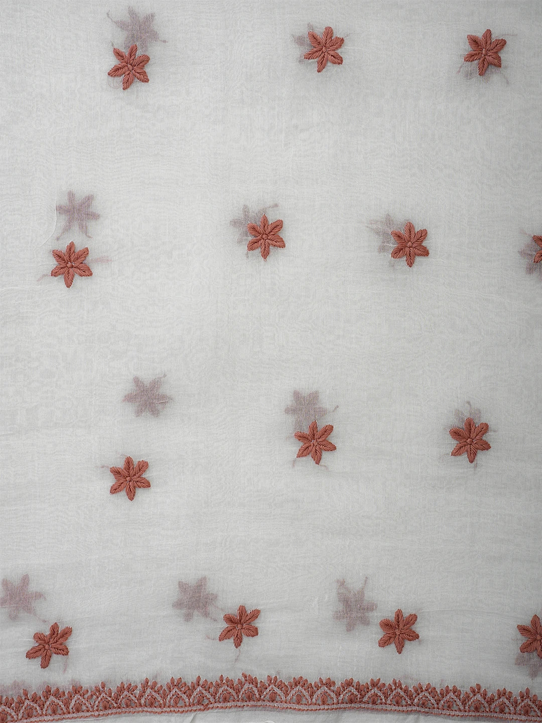 Ada Hand Embroidered White Seashell Chanderi Lucknowi Chikankari Unstitched Kurta Dupatta Set 01A708661