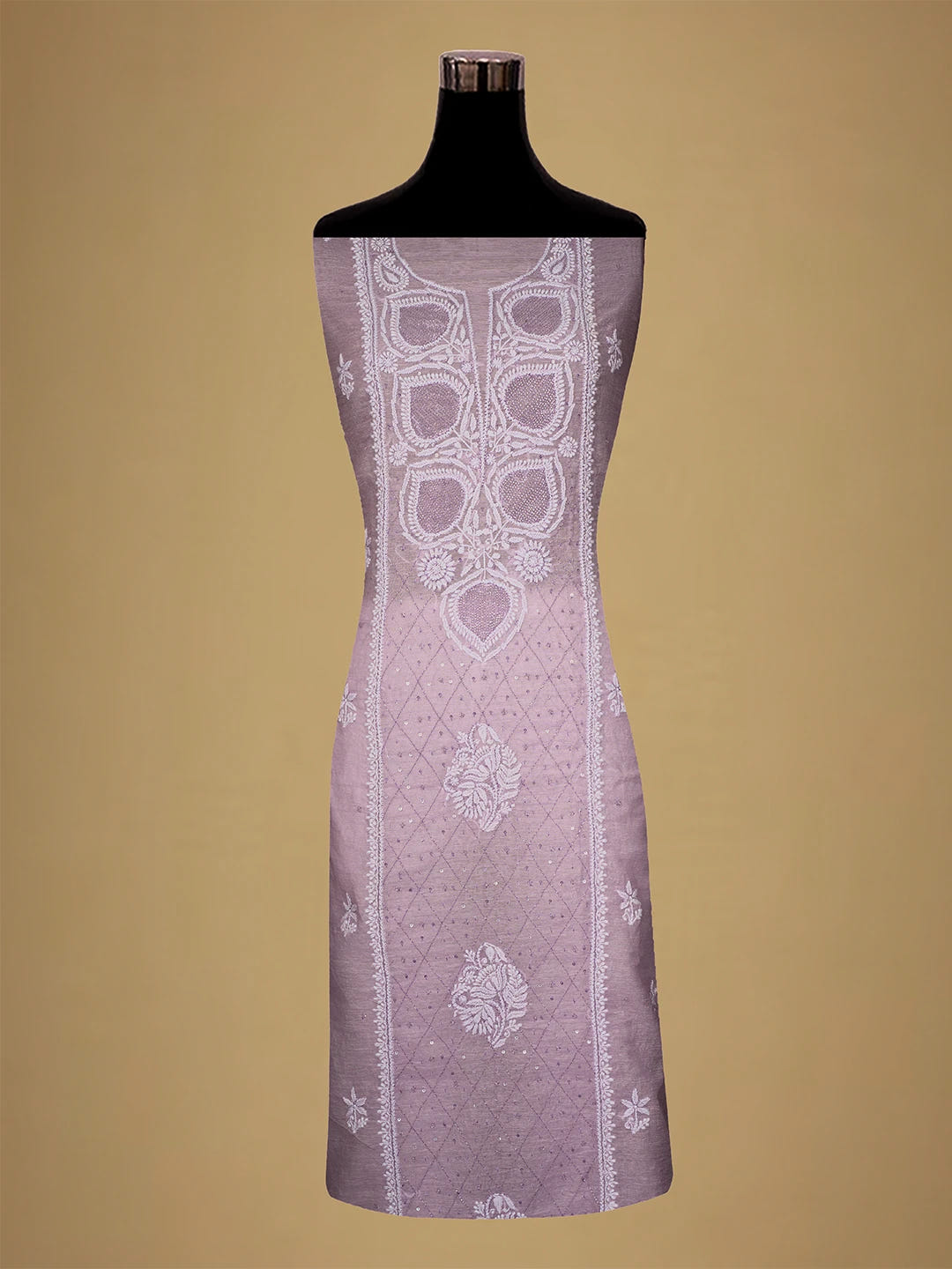 Ada Hand Embroidered Lavender Khadi Chanderi Lucknowi Chikankari Unstitched Suit Piece With Cutdana Work 01A709319