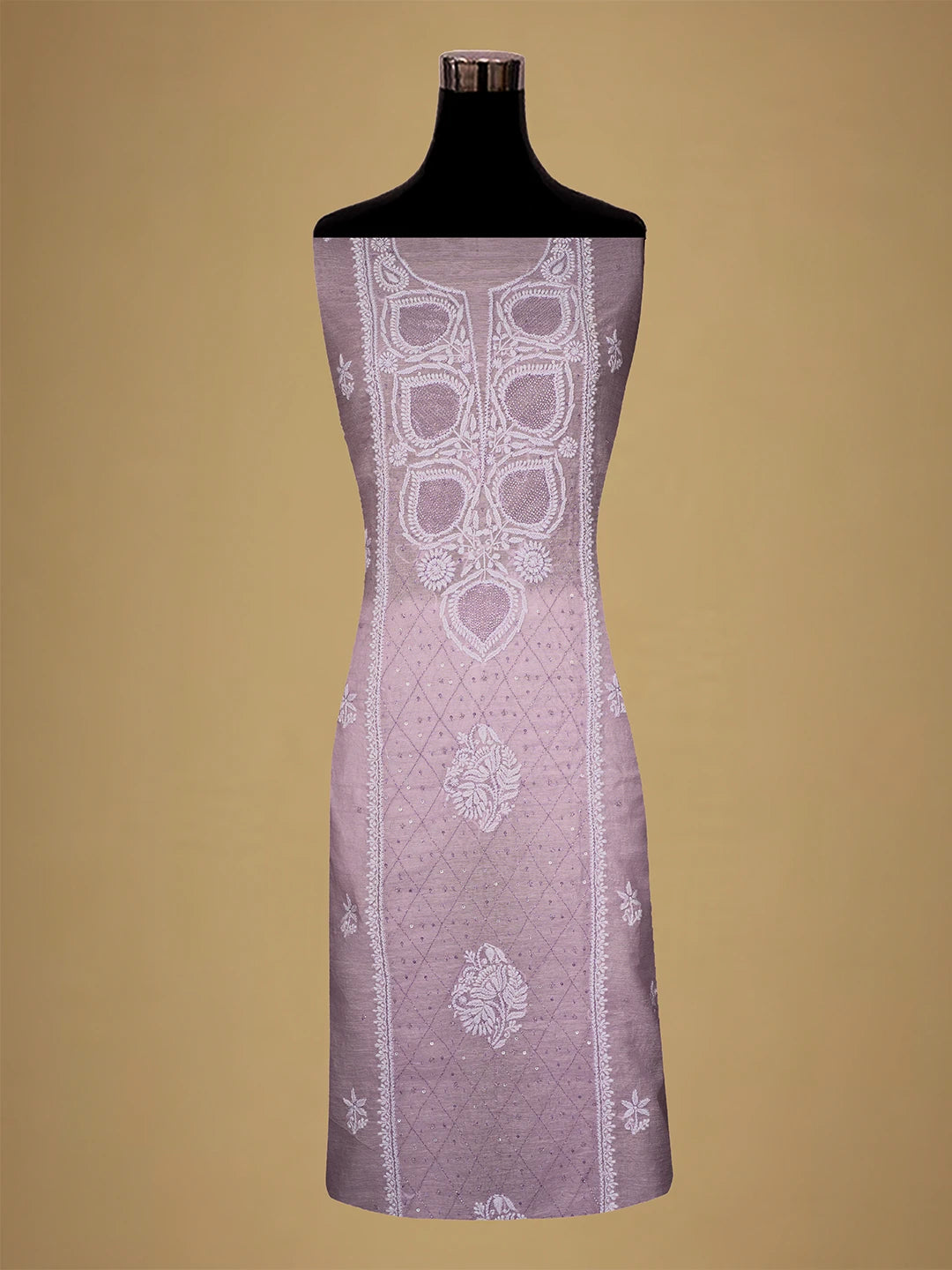 Ada Hand Embroidered Lavender Khadi Chanderi Lucknowi Chikankari Unstitched Suit Piece With Cutdana Work 01A709319