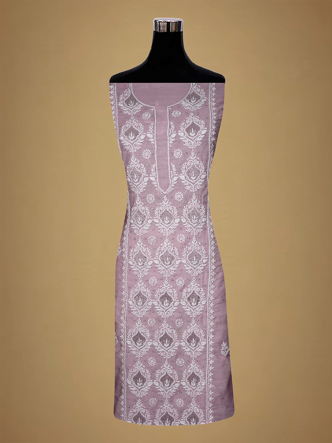 Ada Hand Embroidered Mauve Chanderi Lucknowi Chikankari Unstitched Suit Piece With Cutdana Work 01A709430