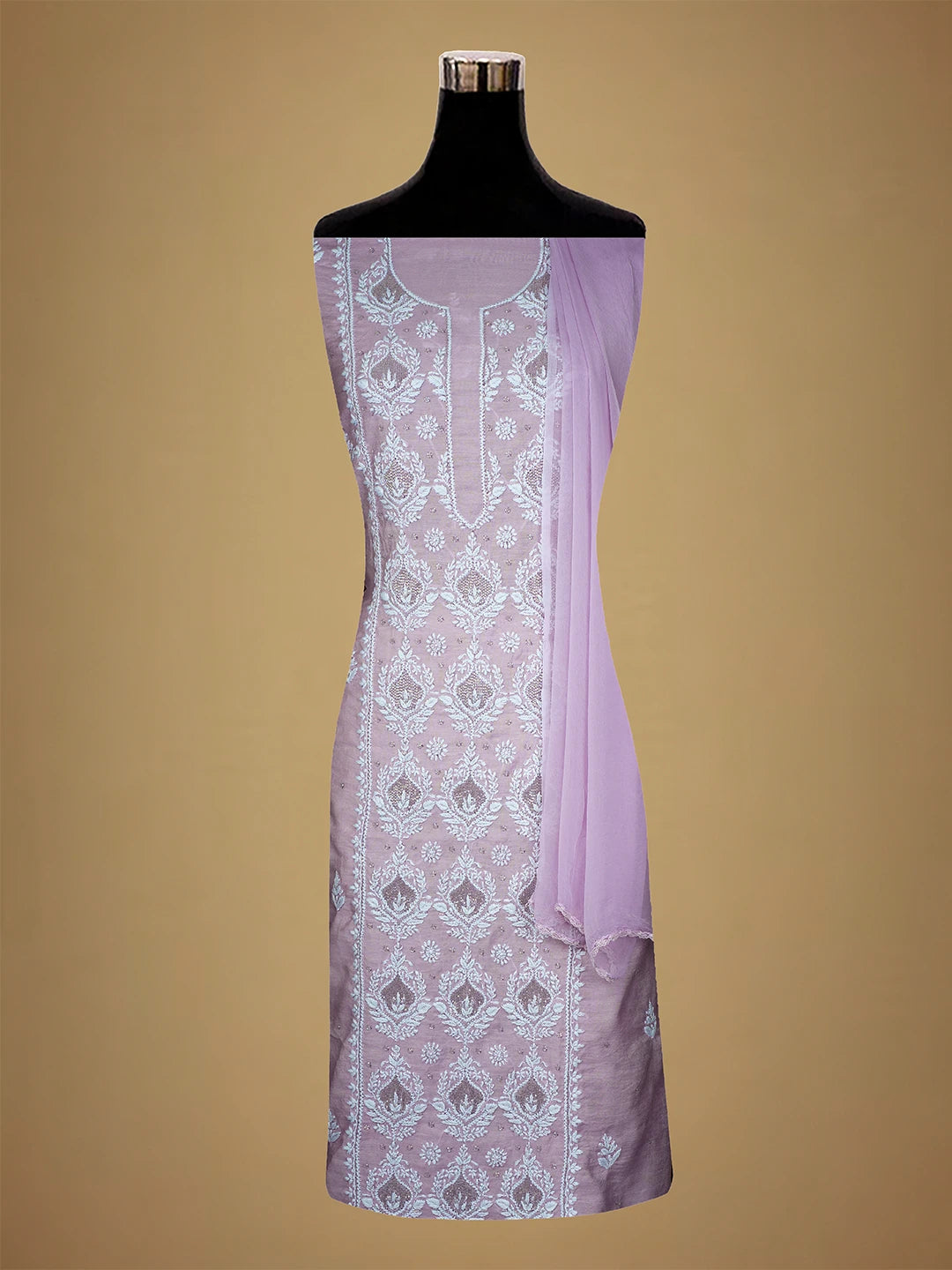 Ada Hand Embroidered Mauve Chanderi Lucknowi Chikankari Unstitched Suit Piece With Cutdana Work 01A709430