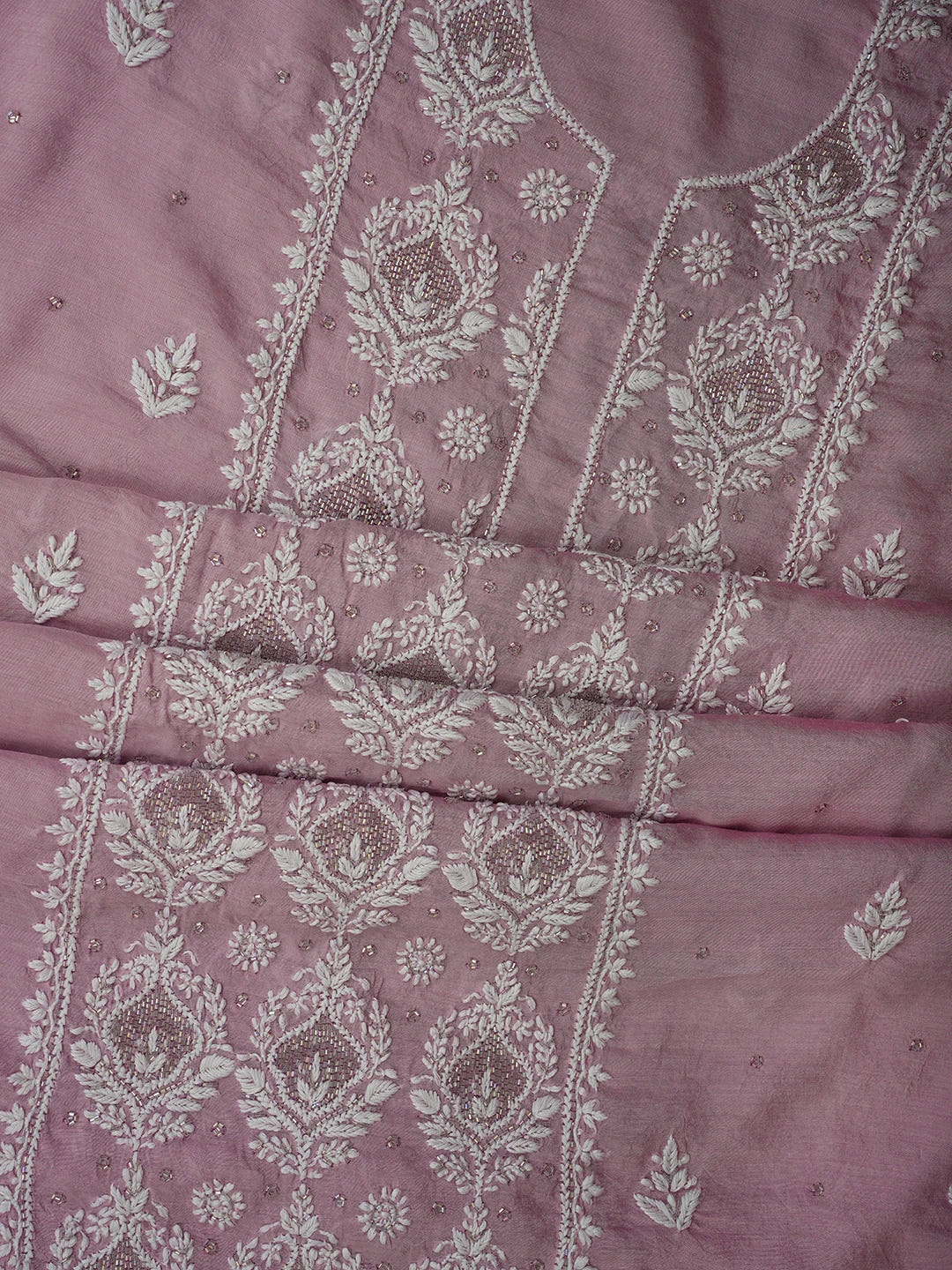 Ada Hand Embroidered Mauve Chanderi Lucknowi Chikankari Unstitched Suit Piece With Cutdana Work 01A709430