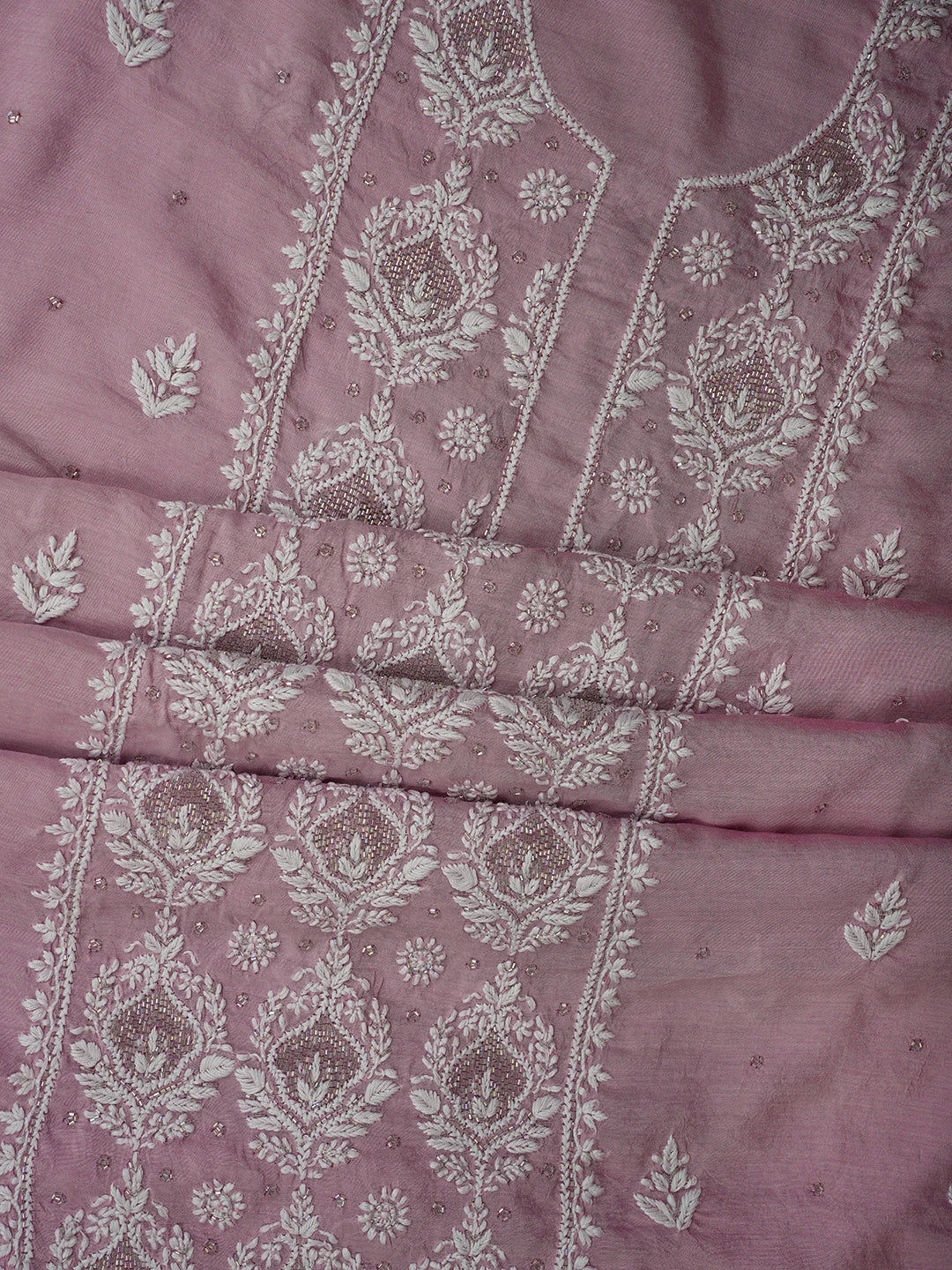 Ada Hand Embroidered Mauve Chanderi Lucknowi Chikankari Unstitched Suit Piece With Cutdana Work 01A709430