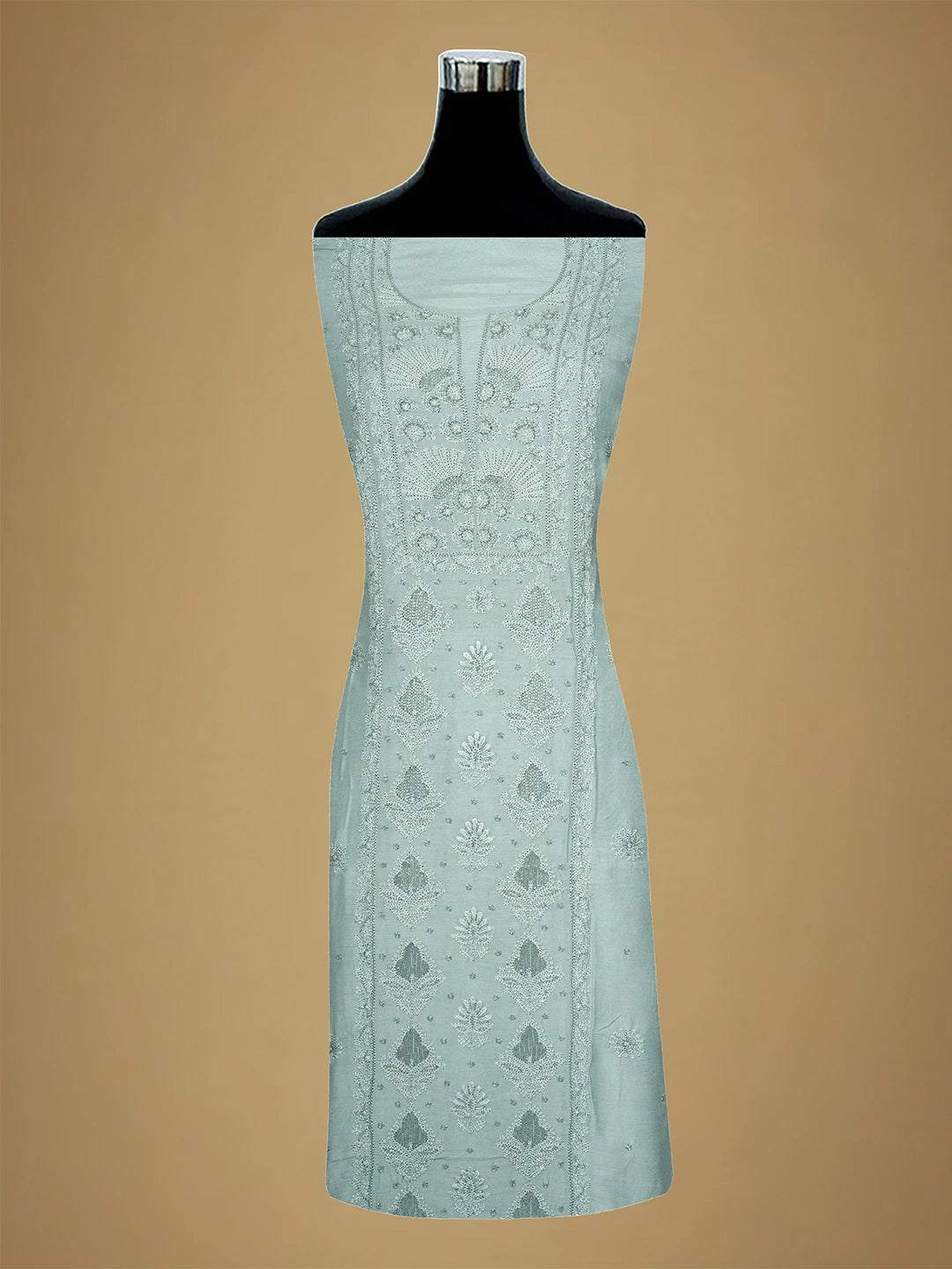 Ada Hand Embroidered Powder Blue Muslin Lucknowi Chikankari Unstitched Suit Piece With Cutdana Work 01A709418