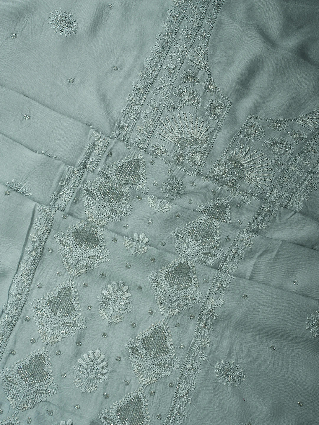 Ada Hand Embroidered Powder Blue Muslin Lucknowi Chikankari Unstitched Suit Piece With Cutdana Work 01A709418