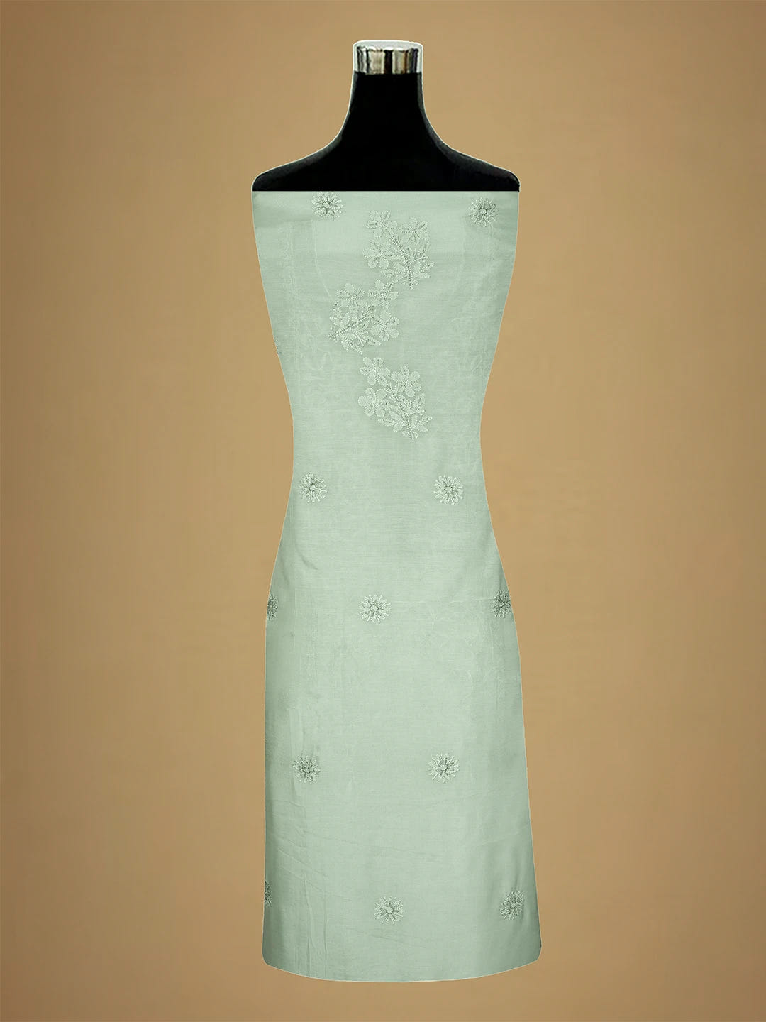 Ada Hand Embroidered Pista Green Muslin Lucknowi Chikankari Unstitched Suit Piece With Cutdana Work 01A709484