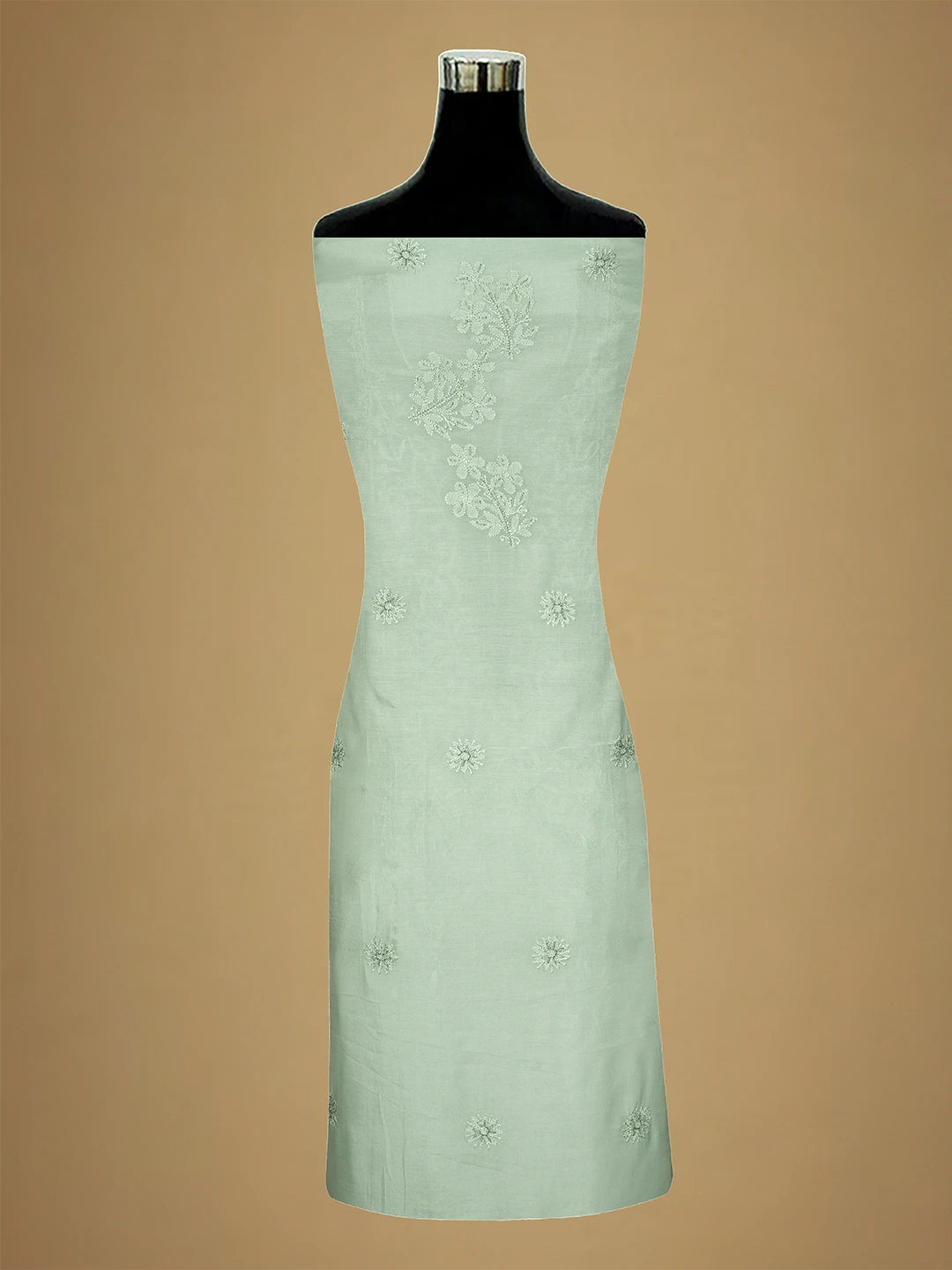 Ada Hand Embroidered Pista Green Muslin Lucknowi Chikankari Unstitched Suit Piece With Cutdana Work 01A709484