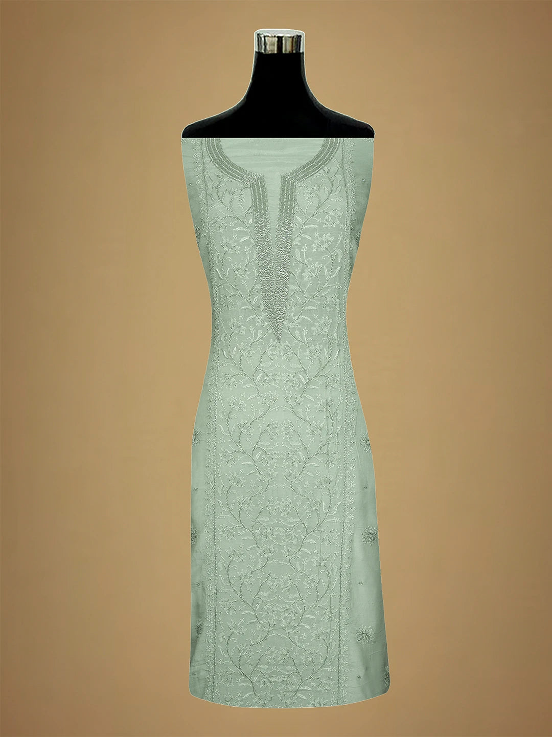 Ada Hand Embroidered Pista Green Muslin Lucknowi Chikankari Unstitched Suit Piece With Cutdana Work 01A709484