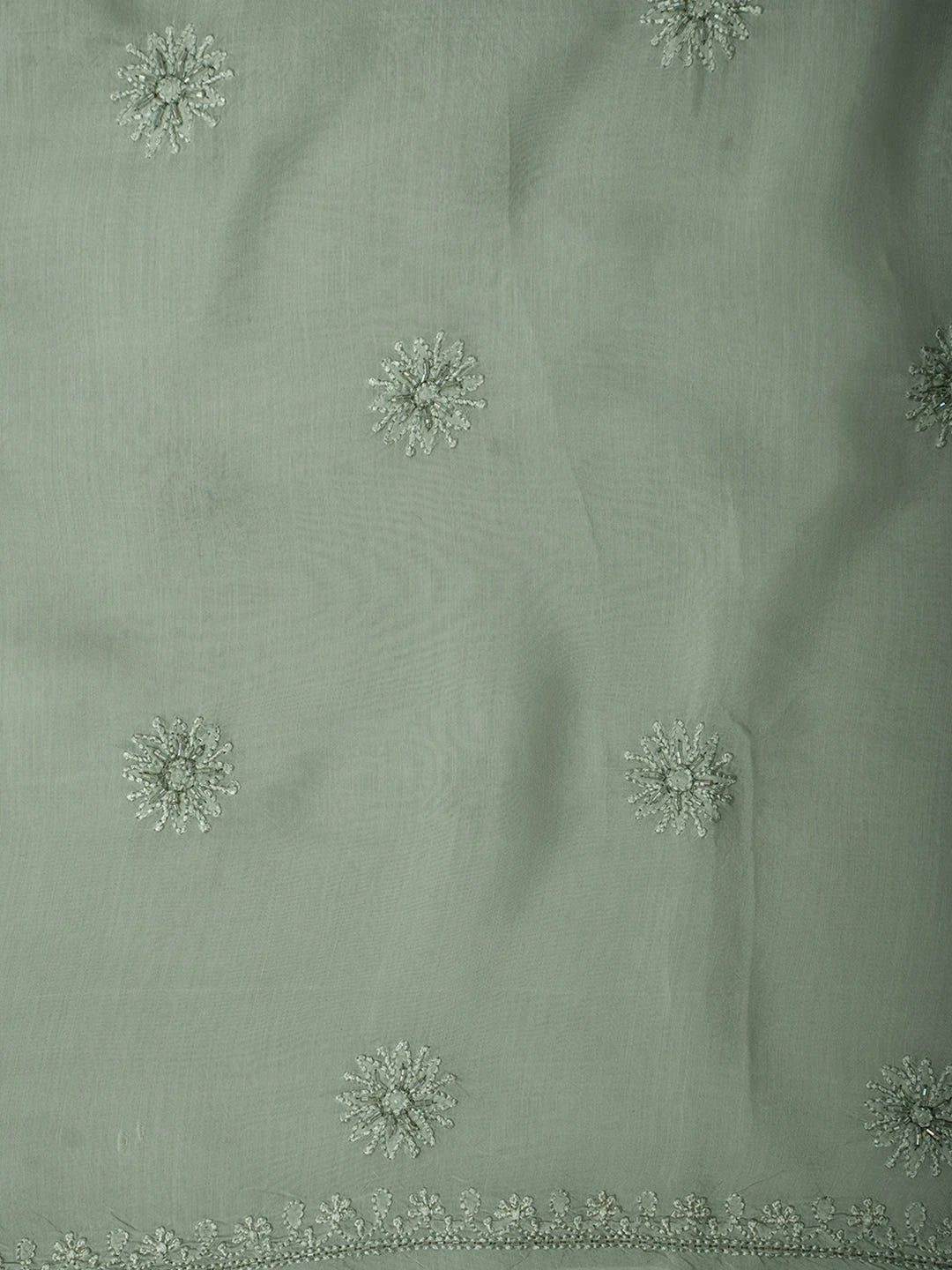 Ada Hand Embroidered Pista Green Muslin Lucknowi Chikankari Unstitched Suit Piece With Cutdana Work 01A709484