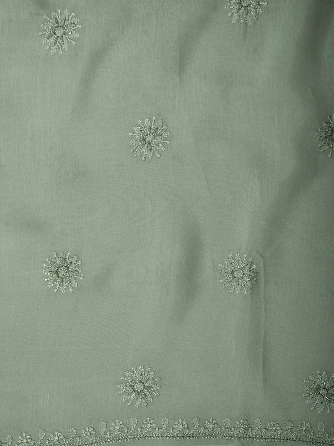 Ada Hand Embroidered Pista Green Muslin Lucknowi Chikankari Unstitched Suit Piece With Cutdana Work 01A709484