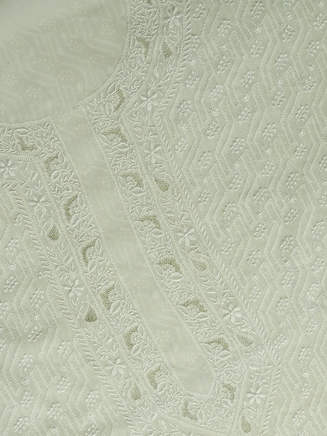 Ada Hand Embroidered White Pure Georgette Lucknowi Chikankari Unstitched Men's Kurta Piece With Zari Work 01A604611