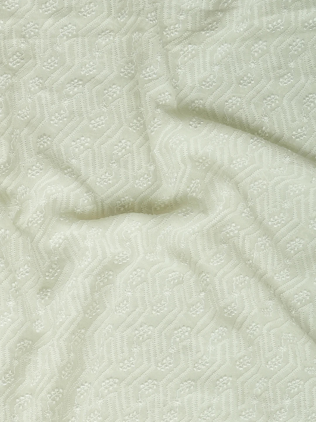 Ada Hand Embroidered White Pure Georgette Lucknowi Chikankari Unstitched Men's Kurta Piece With Zari Work 01A604611