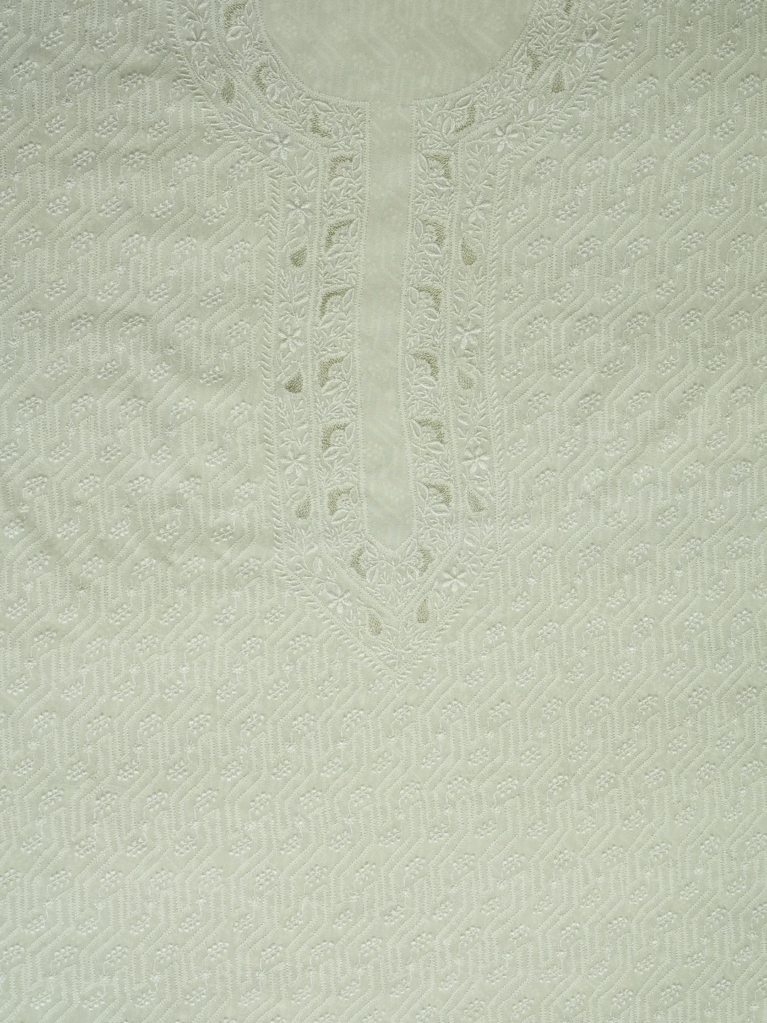 Ada Hand Embroidered White Pure Georgette Lucknowi Chikankari Unstitched Men's Kurta Piece With Zari Work 01A604611
