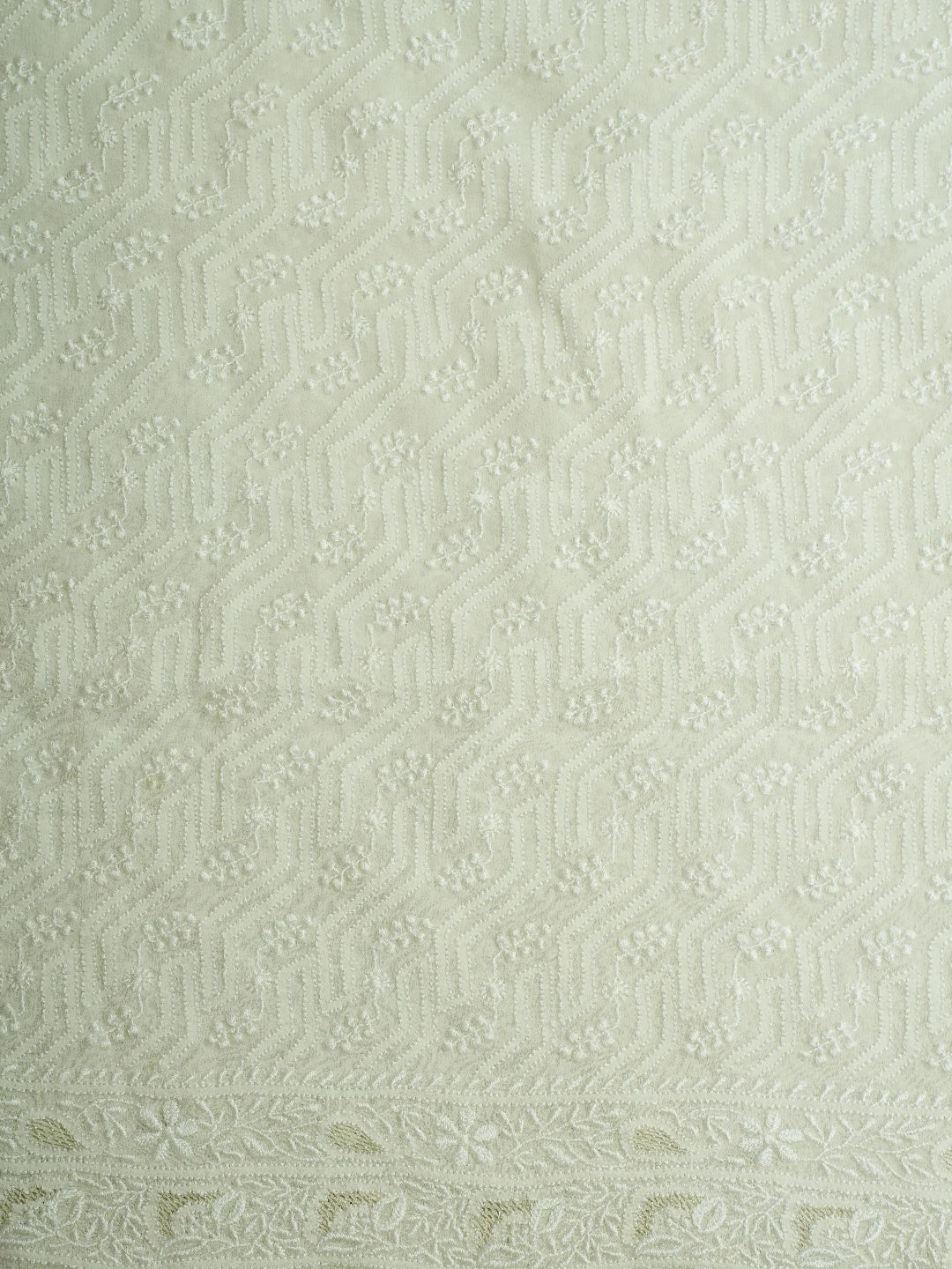Ada Hand Embroidered White Pure Georgette Lucknowi Chikankari Unstitched Men's Kurta Piece With Zari Work 01A604611