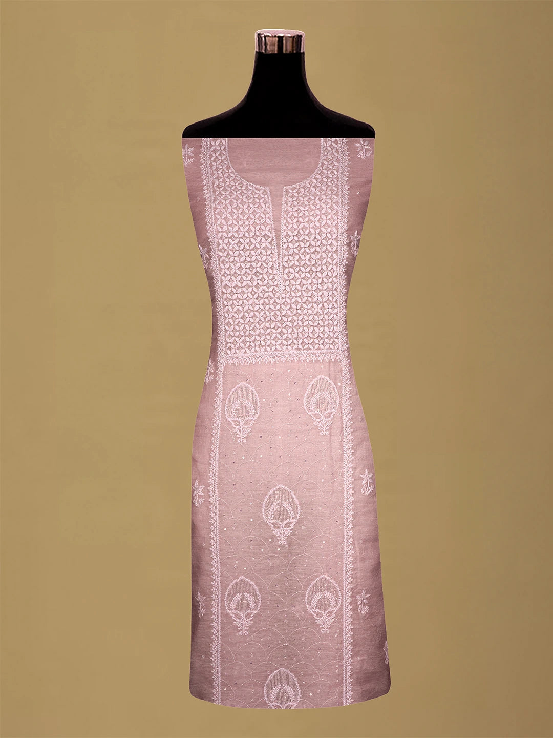 Ada Hand Embroidered Pink Chanderi Lucknowi Chikankari Unstitched Suit Piece With Cutdana Work 01A709325
