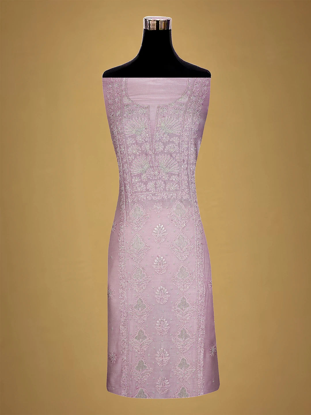Ada Hand Embroidered Lavender Muslin Lucknowi Chikankari Unstitched Suit Piece With Cutdana Work 01A709416