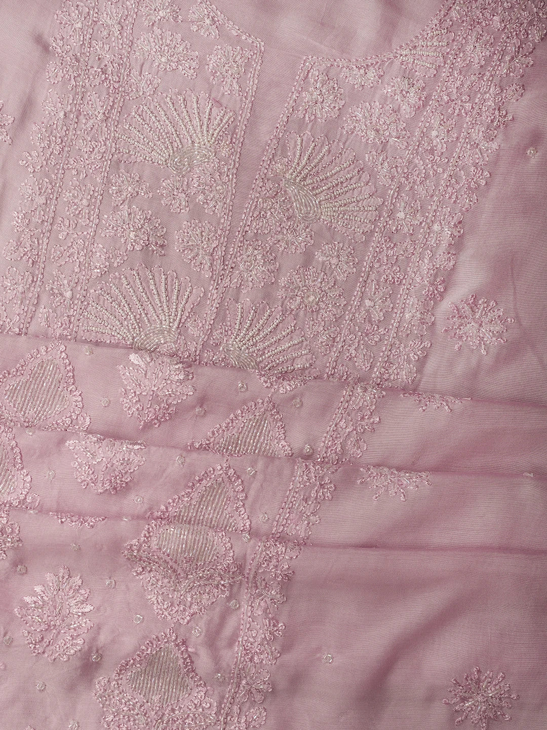 Ada Hand Embroidered Lavender Muslin Lucknowi Chikankari Unstitched Suit Piece With Cutdana Work 01A709416