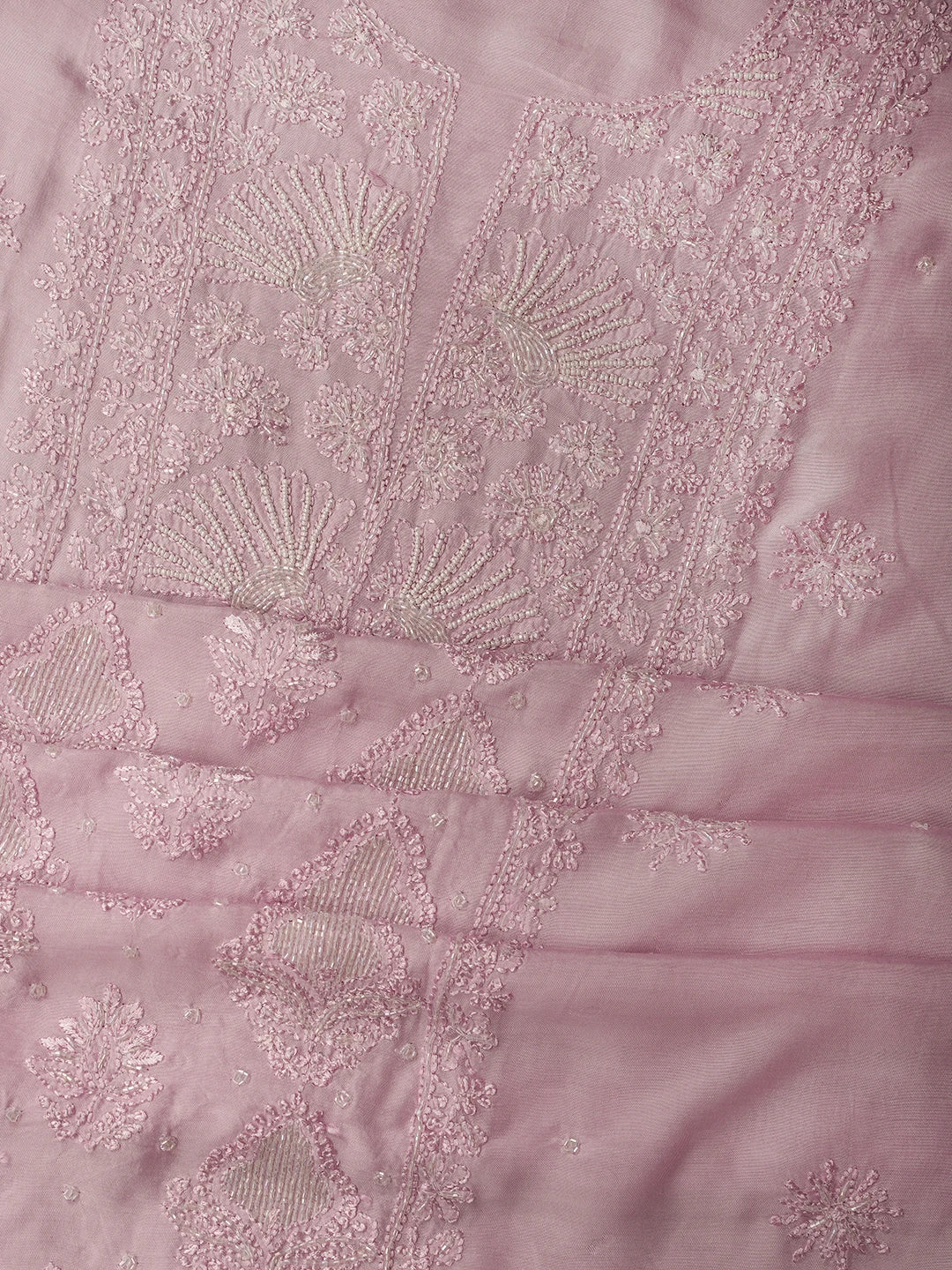 Ada Hand Embroidered Lavender Muslin Lucknowi Chikankari Unstitched Suit Piece With Cutdana Work 01A709416