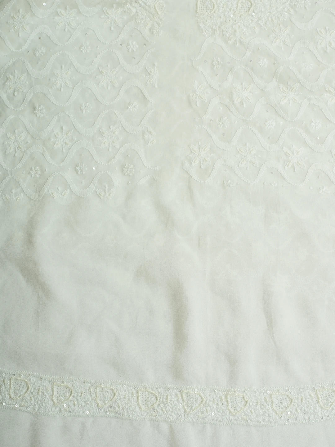 Ada Hand Embroidered White Pure Georgette Lucknowi Chikankari Unstitched Men's Kurta Piece With Sequinned Work 01A591029