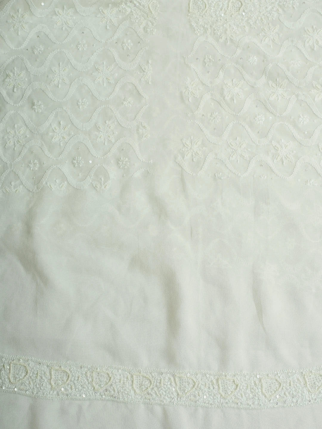 Ada Hand Embroidered White Pure Georgette Lucknowi Chikankari Unstitched Men's Kurta Piece With Sequinned Work 01A591029