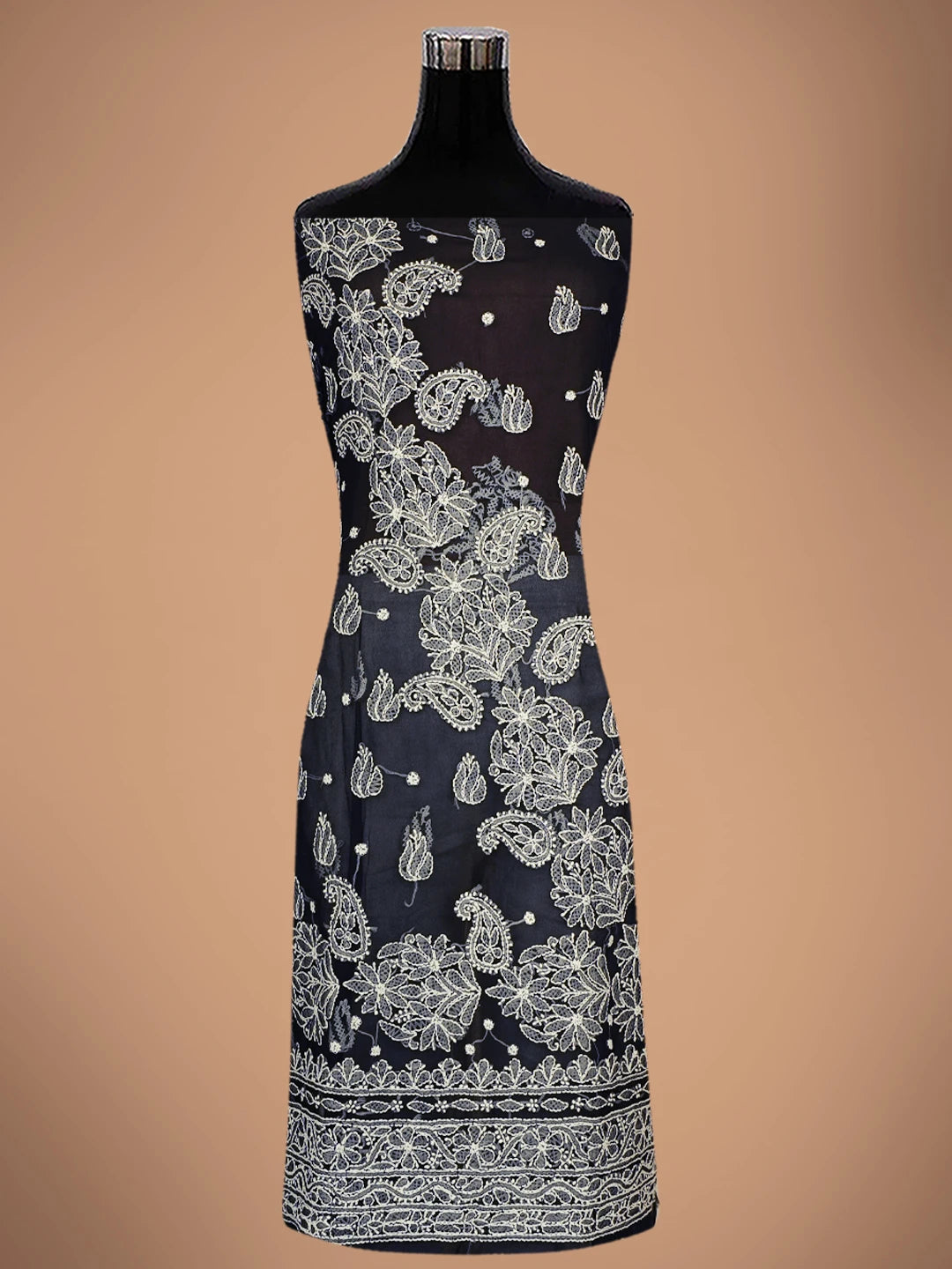 Ada Hand Embroidered Black Georgette Lucknowi Chikankari Unstitched Kurta Piece 01A678667
