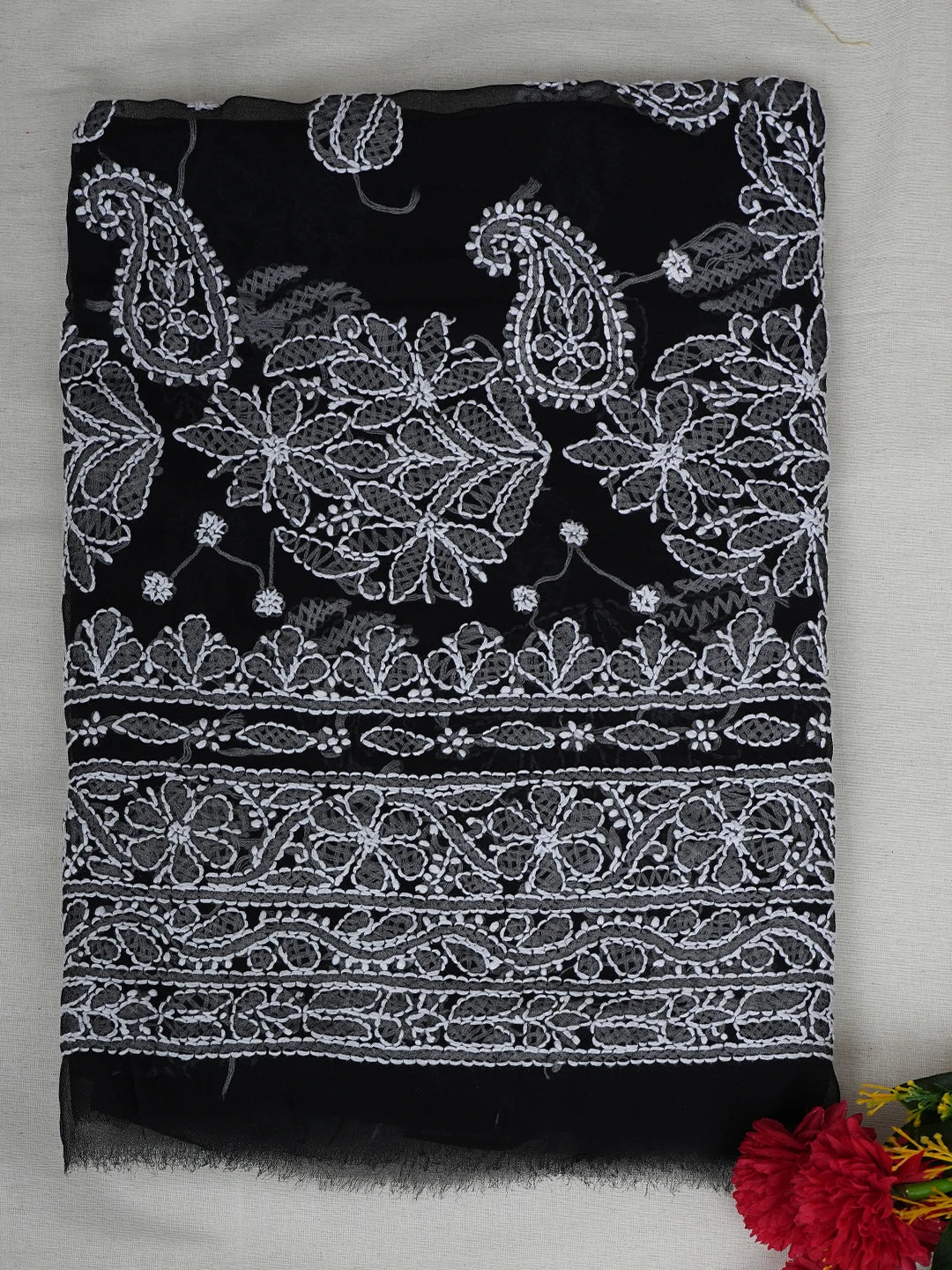 Ada Hand Embroidered Black Georgette Lucknowi Chikankari Unstitched Kurta Piece 01A678667