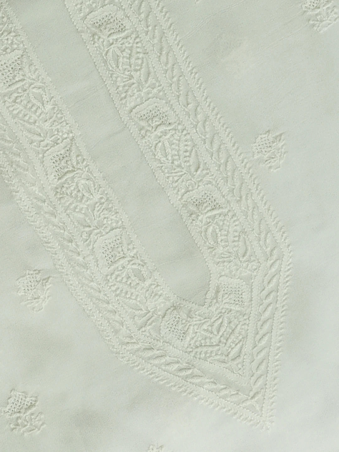 Ada Hand Embroidered White Pure Georgette Lucknowi Chikankari Unstitched Men's Kurta Piece 01A533916