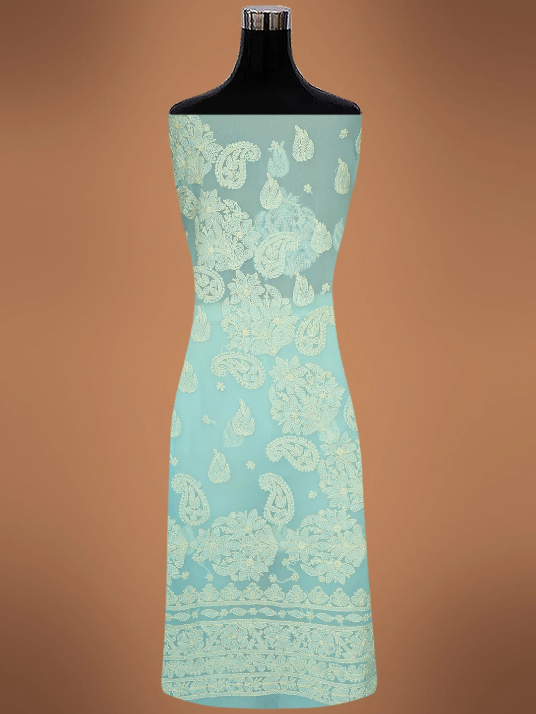 Ada Hand Embroidered Blue Georgette Lucknowi Chikankari Unstitched Kurta Piece 01A678688