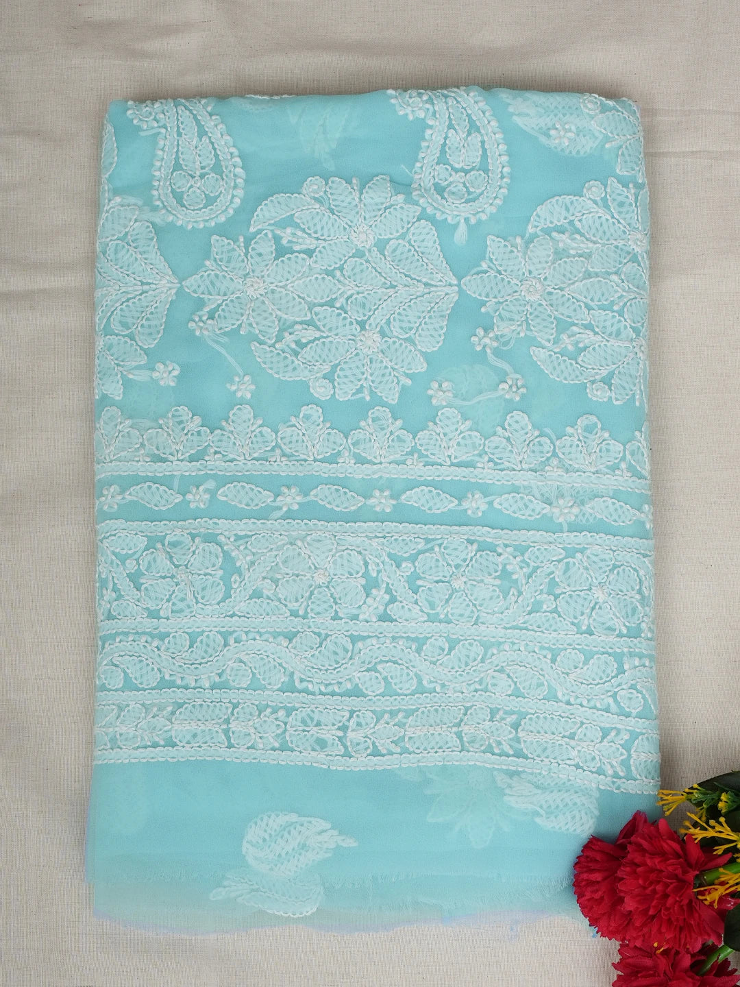 Ada Hand Embroidered Blue Georgette Lucknowi Chikankari Unstitched Kurta Piece 01A678688