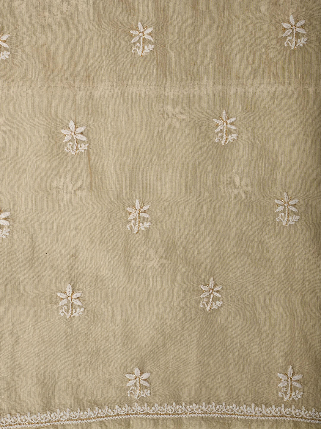 Ada Hand Embroidered Fawn Chanderi Lucknowi Chikankari Unstitched Suit Piece With Cutdana Work 01A709322